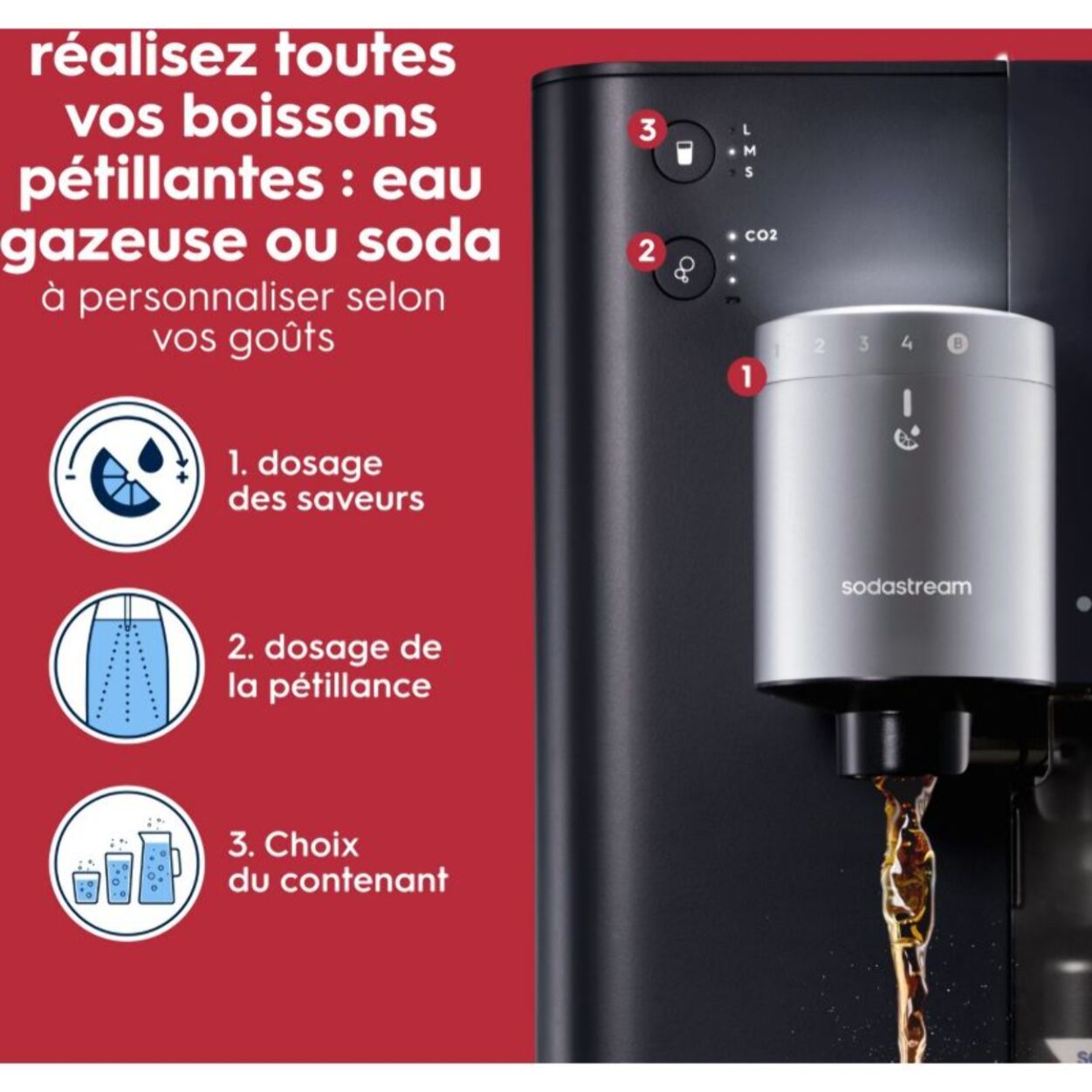 Machine à soda SODASTREAM Ultimate MULTI-DRINK Noir avec dosage automatique du concentré