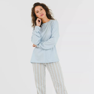 Pijama largo algodón Raya Bill Celeste