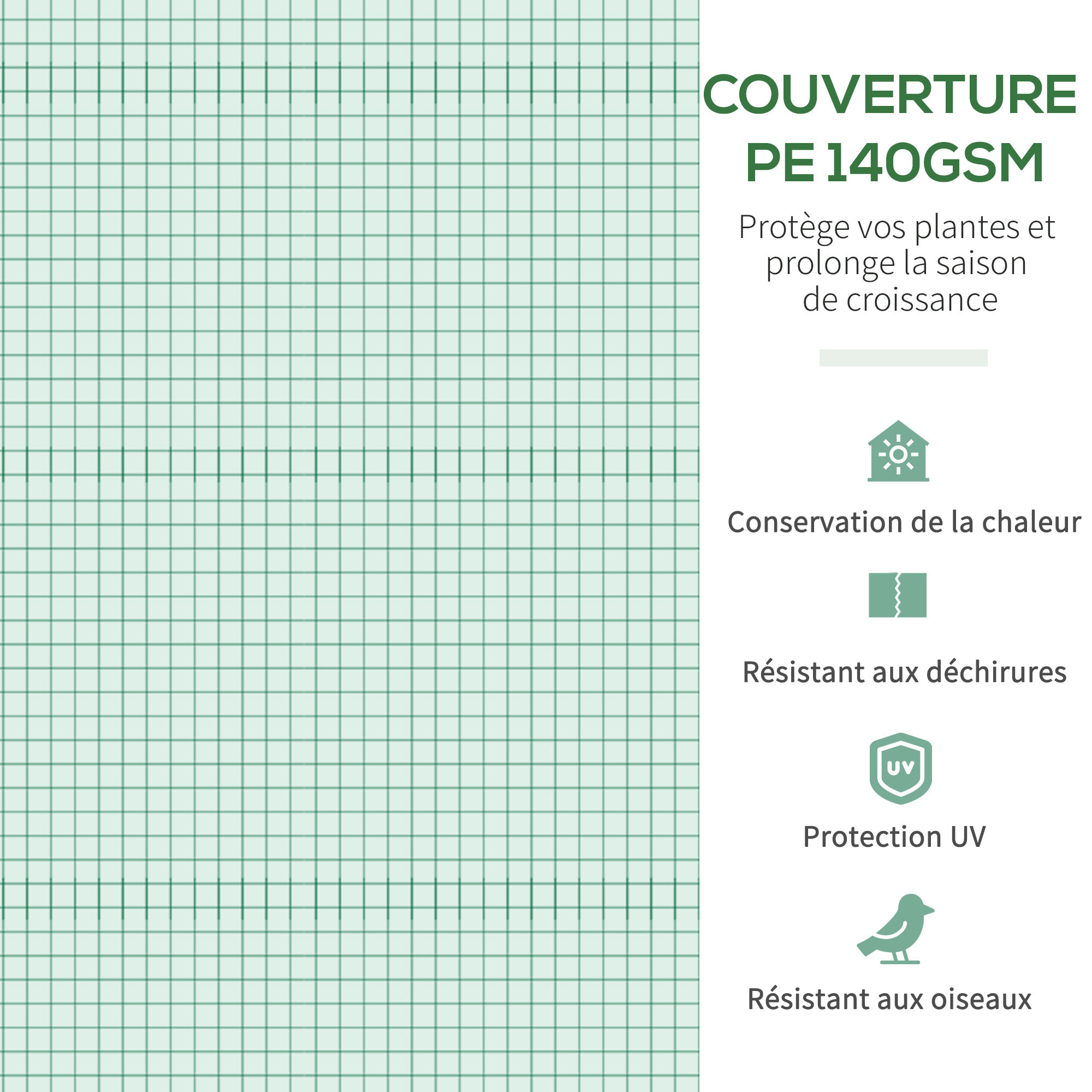 Serre de jardin tunnel 10,4 m² - 6 fenêtres et porte zippée avec moustiquaires - acier galvanisé PE vert