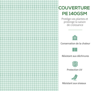 Serre de jardin tunnel 10,4 m² - 6 fenêtres et porte zippée avec moustiquaires - acier galvanisé PE vert