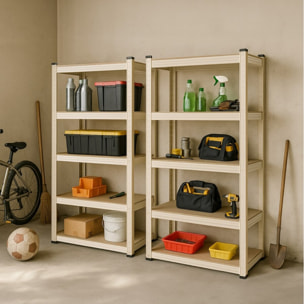 Set da 2 scaffali metallici 150x75x30 cm, color avorio