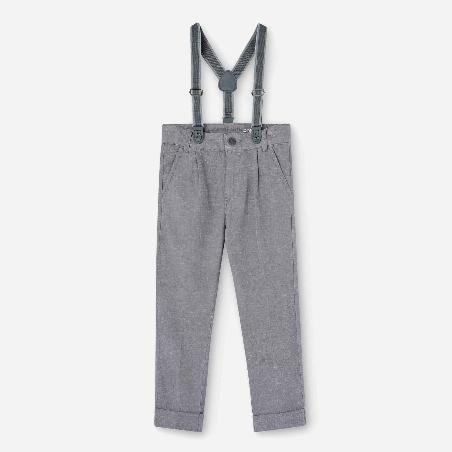 Pantalón lino para niño en botón de color gris liso