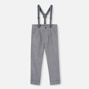 Pantalón lino para niño en botón de color gris liso