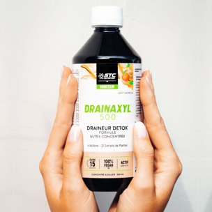 STC NUTRITION - Drainaxyl 500 - 4 actions : Brûle-graisses, Digestion ventre plat, Circulation jambes légères, Drainant, Détoxifiant - Goût Thé Pêche - 23 Extraits de plantes dont Elim'Real® - 500ml