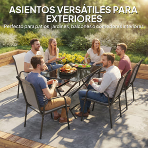 Juego de 6 Sillas de Jardín Exterior Apilables, Sillas Terraza Exterior con Reposabrazos, Asiento y Respaldo de Malla Transpirable, Estructura Metálica Resistente, 51x69x87 cm, Gris Claro