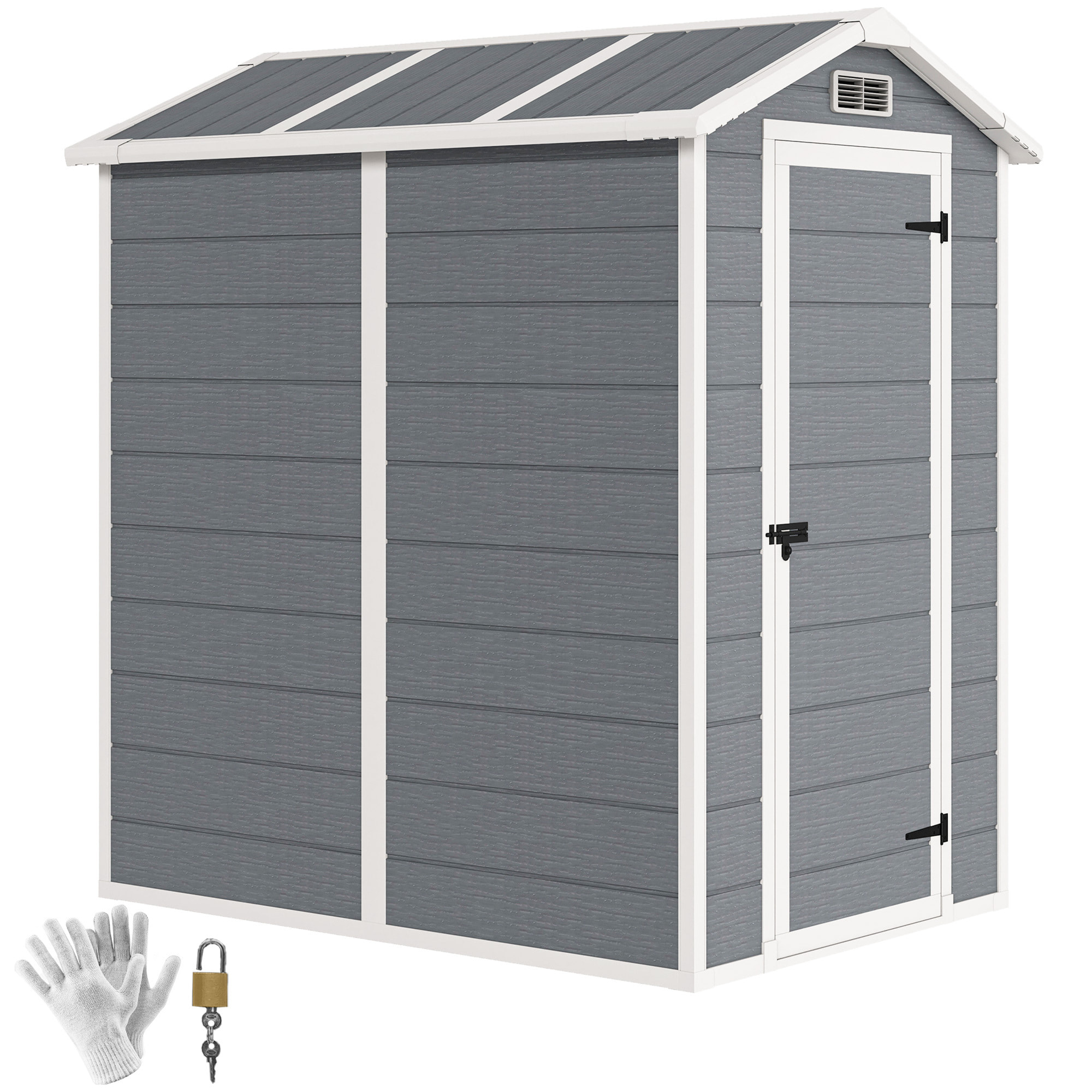 Caseta de Jardín Exterior, 2,1 m², 131x186x198 cm, Cobertizo de Jardín Exterior con Suelo, Ventana, Puerta con Cerradura, Ventilaciones, para Almacenamiento de Herramientas, Gris