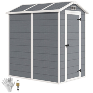 Caseta de Jardín Exterior, 2,1 m², 131x186x198 cm, Cobertizo de Jardín Exterior con Suelo, Ventana, Puerta con Cerradura, Ventilaciones, para Almacenamiento de Herramientas, Gris