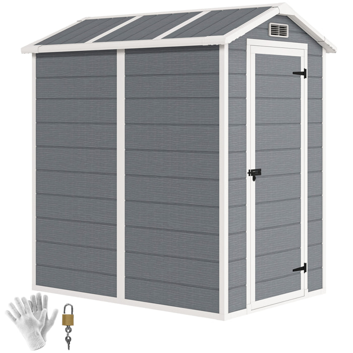 Caseta de Jardín Exterior, 2,1 m², 131x186x198 cm, Cobertizo de Jardín Exterior con Suelo, Ventana, Puerta con Cerradura, Ventilaciones, para Almacenamiento de Herramientas, Gris