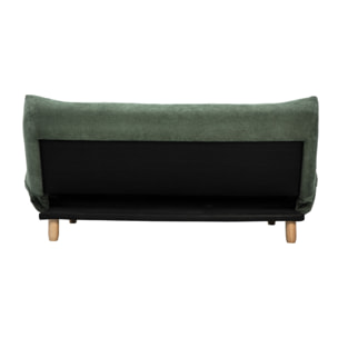 Canapé convertible scandinave 3 places en tissu chenille vert kaki et bois clair YUMI