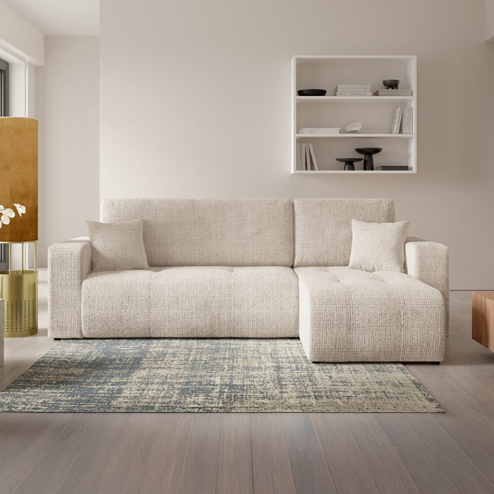 AURORE - Canapé d'angle droit 3 places en tissu texturé beige