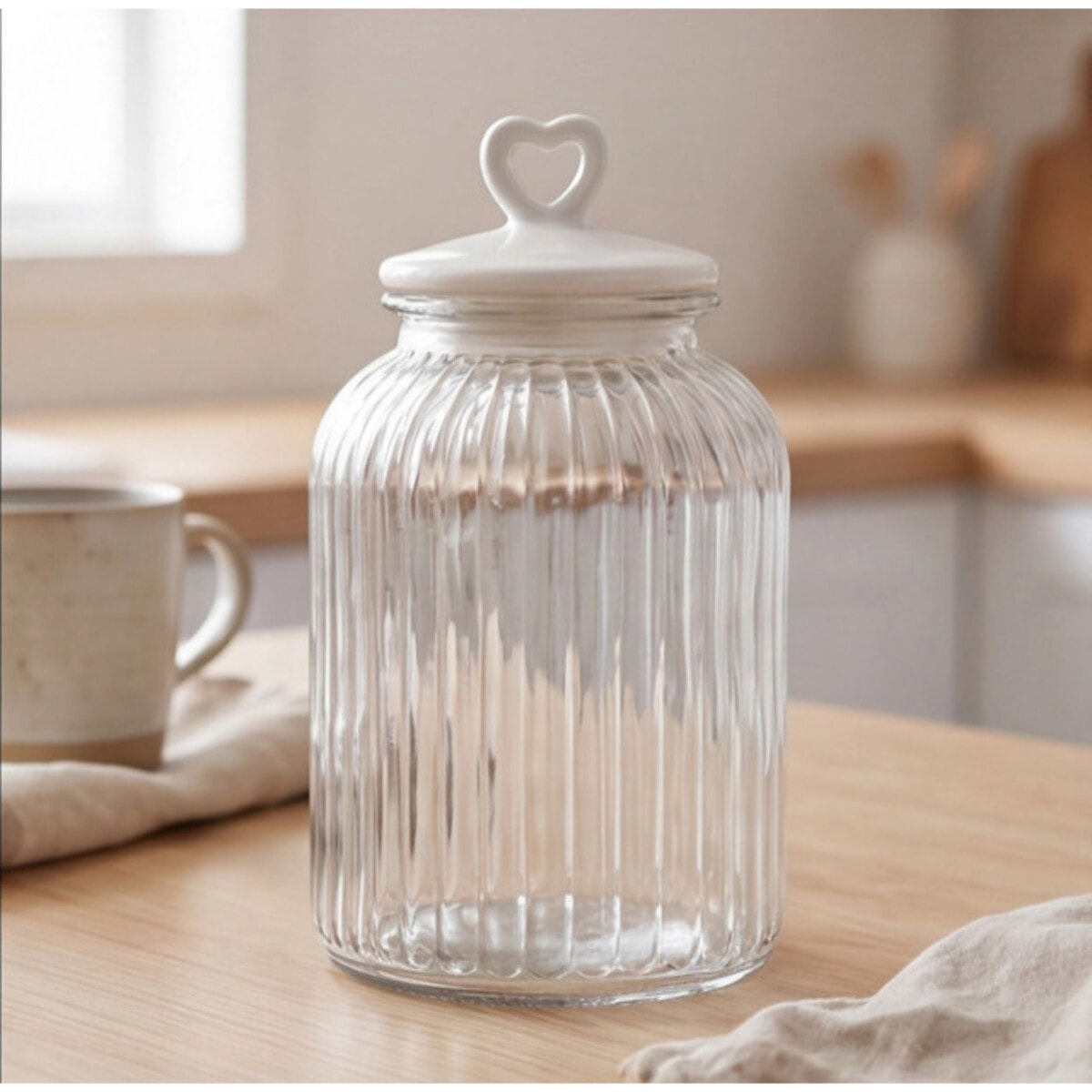 Barattolo in vetro con tappo in ceramica a cuore, contenitore alimenti trasparente, ideale per zucchero caffè biscotti e pasta, design elegante e pratico, organizer cucina resistente, facile da pulire