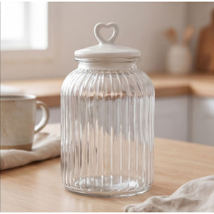 Barattolo in vetro con tappo in ceramica a cuore, contenitore alimenti trasparente, ideale per zucchero caffè biscotti e pasta, design elegante e pratico, organizer cucina resistente, facile da pulire