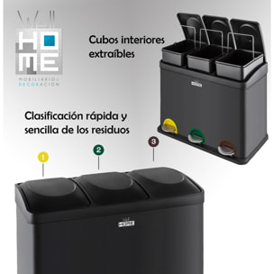 Cubo de reciclaje ecológico 45 litros de 3 compartimentos, reciclaje de basura / cubos de reciclaje, gran capacidad, para papel, vidrio y plástico