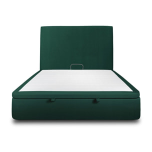 Lit avec sommier et tête de lit lisse - Tissu velours au style contemporain - Adapté à tous les matelas, montage rapide - Finition élégante - Rangement XXL