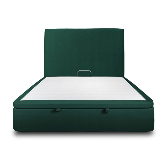 Lit avec sommier et tête de lit lisse - Tissu velours au style contemporain - Adapté à tous les matelas, montage rapide - Finition élégante - Rangement XXL