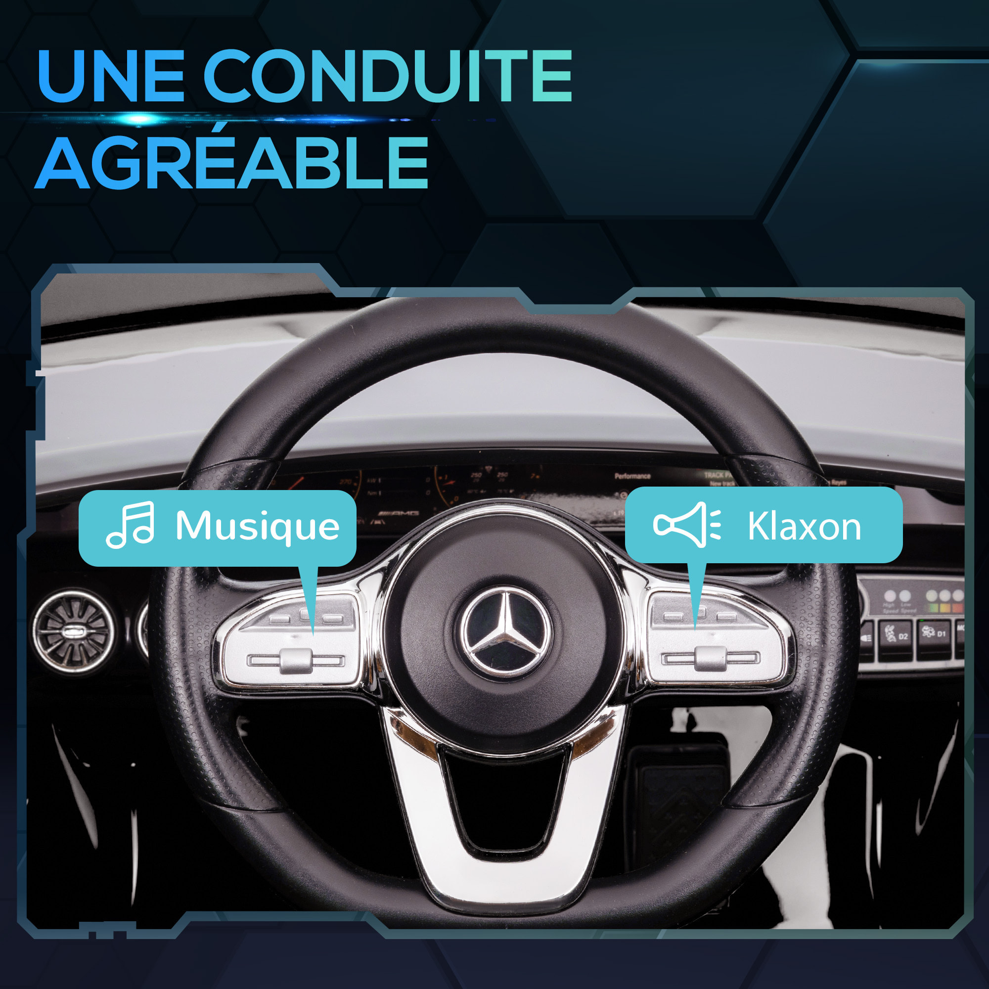 Voiture électrique enfant Mercedes CLA 45S AMG - 12V, 2 moteurs, 5Km/h max. - télécommande - nombreux effets - noir