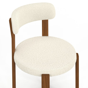 Chaises Ilona bouclette crème pieds effet noyer - lot de 4