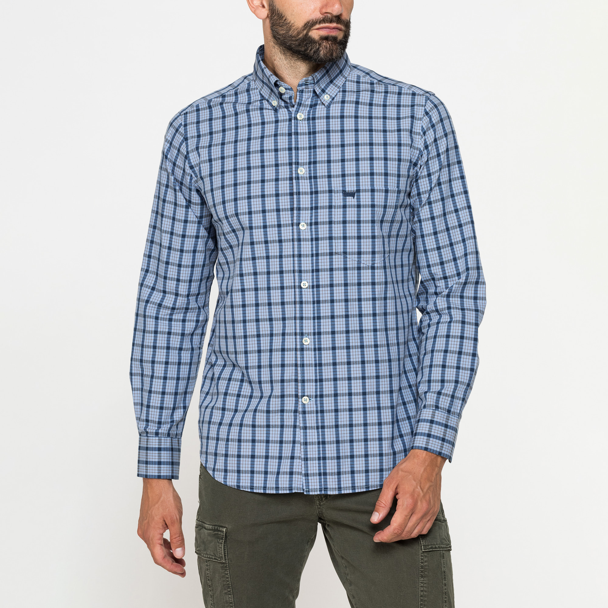 CAMICIA FANTASIA TINTO FILO CON COLLO BUTTON-DOWN