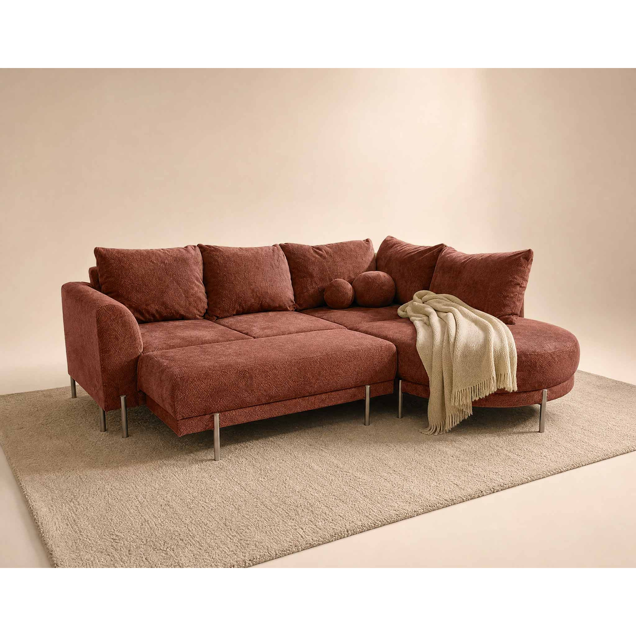 Gabin - pouf en velours texturé - Terracotta