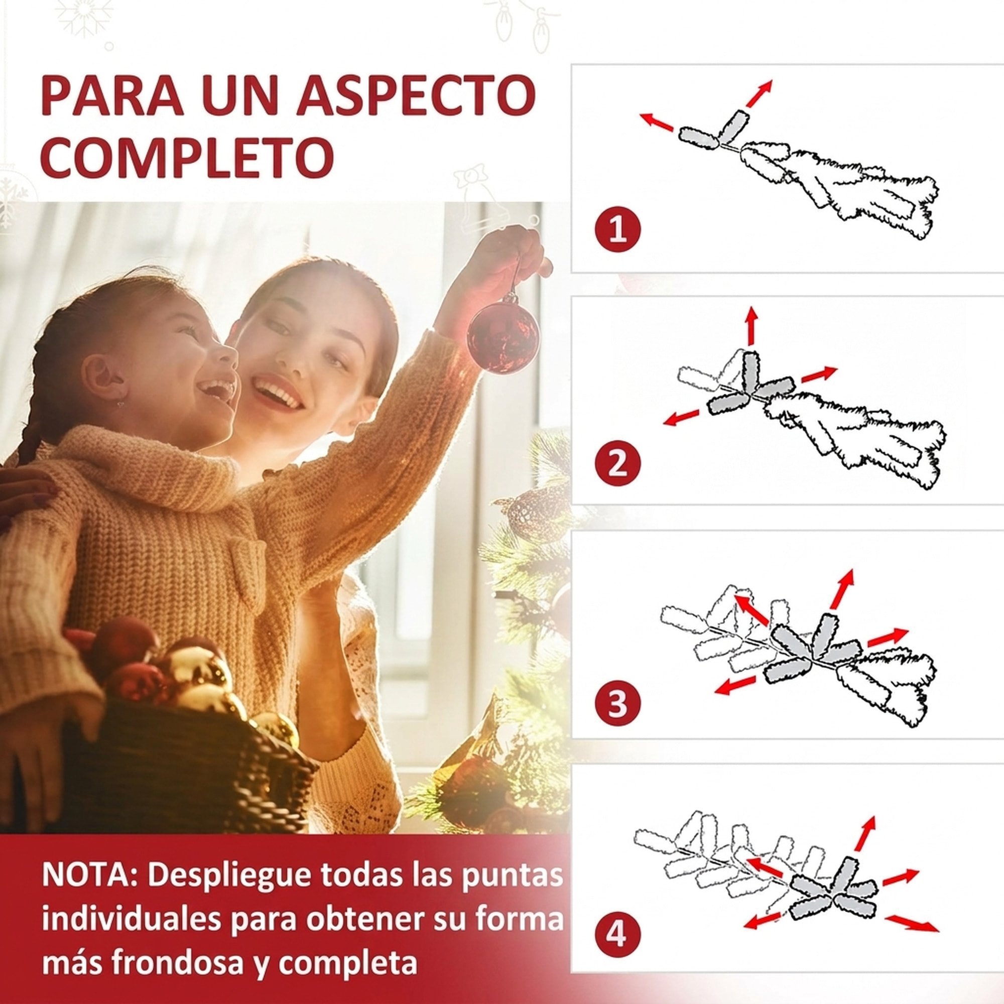 HOMCOM Árbol de Navidad con 700 Luces LED Blanco Cálido, 210 cm, Árbol de Navidad Artificial con 2154 Ramas de PVC Ignífugo, Soporte Metálico Plegable, Verde
