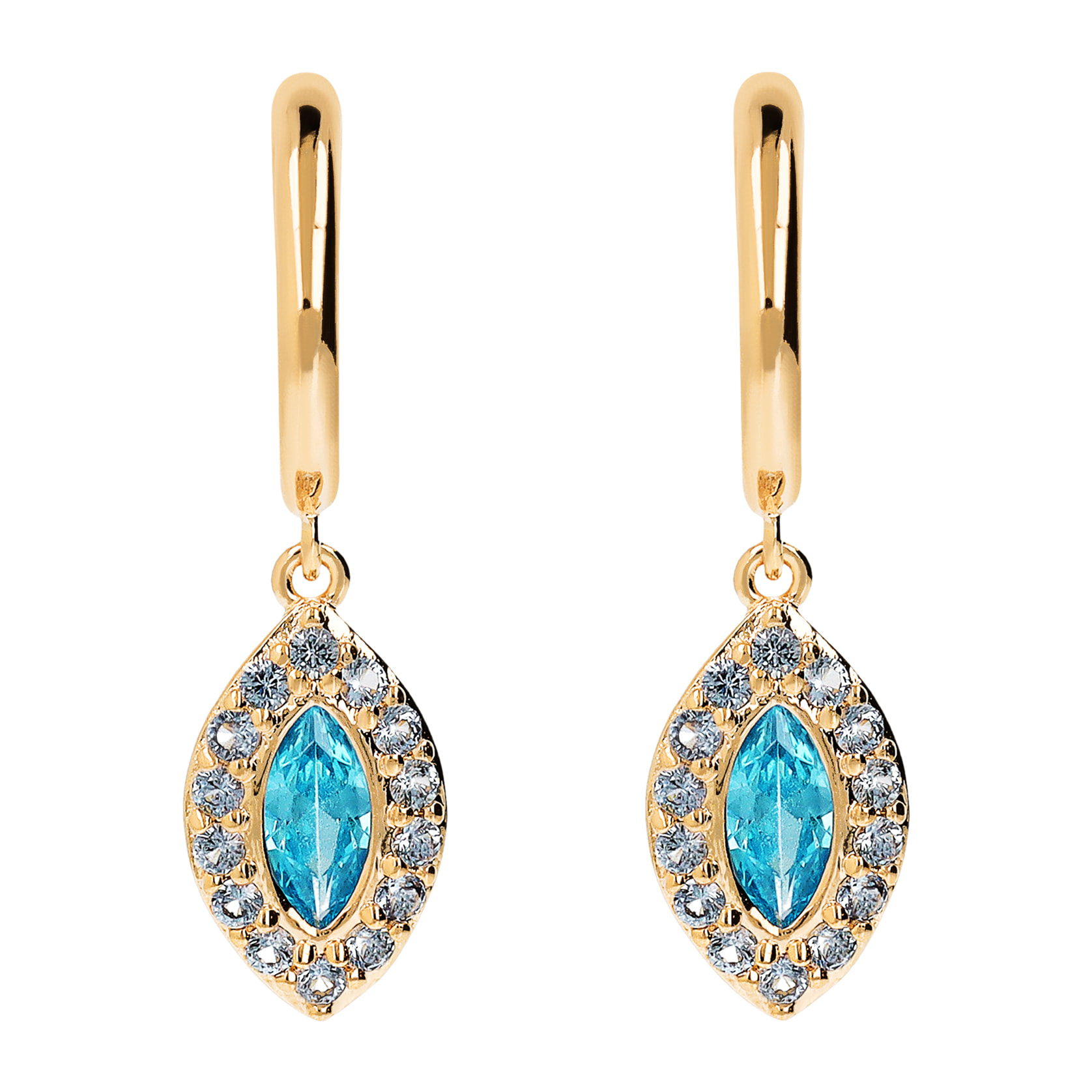 Orecchini Pendenti Marquise Golden con Topazio Blu e Cubic Zirconia