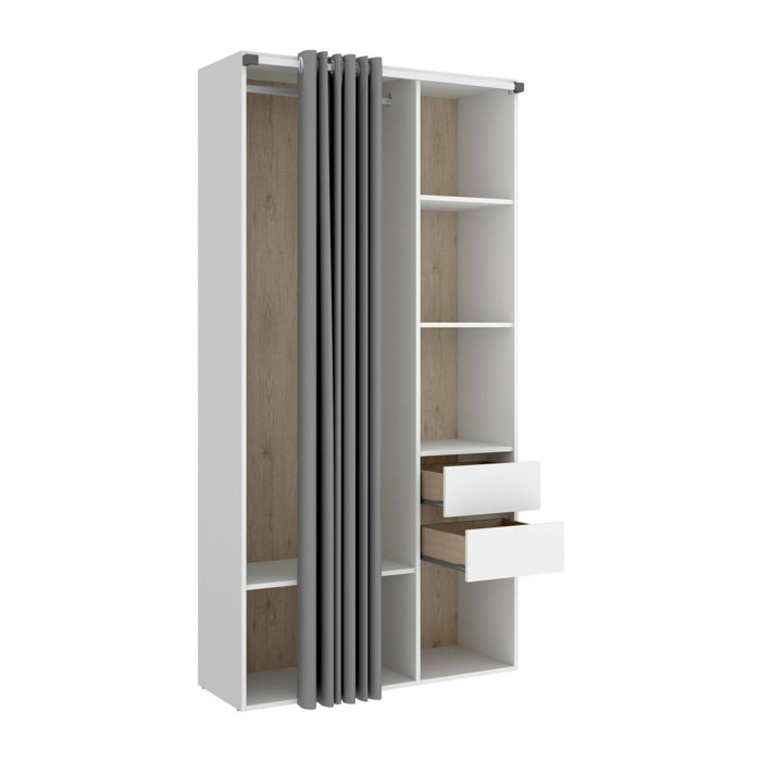 Guardaroba grande Maon, Mobile camera da letto, Cabina armadio portabiti, Armadio appendiabiti, 98x53 h205 cm, Bianco e Rovere