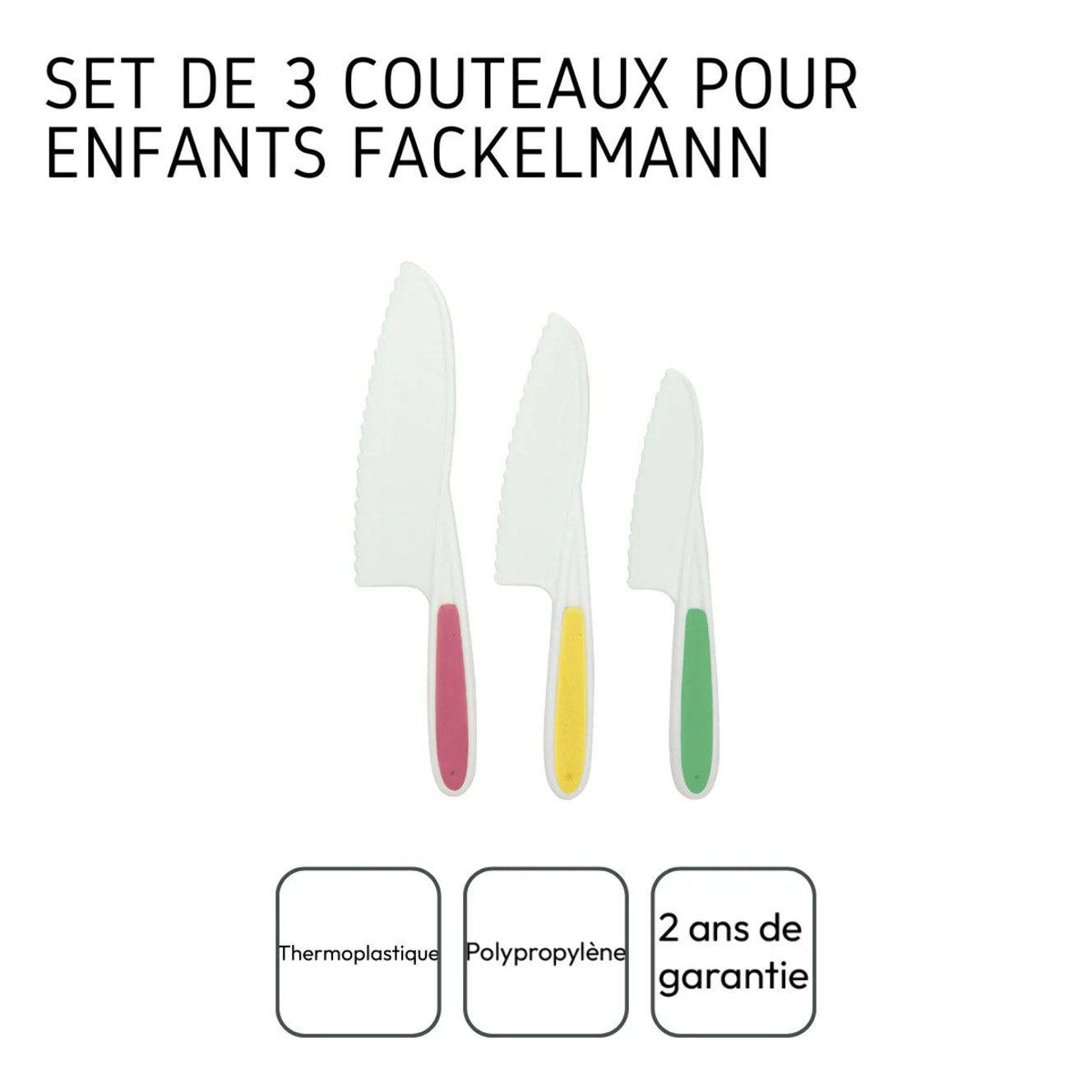 3 couteaux de cuisine pour enfants 22 à 27 cm Fackelmann Mini Monster