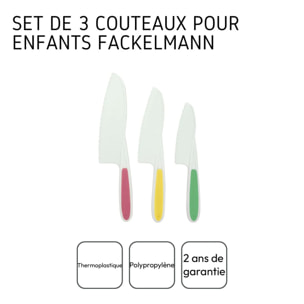 3 couteaux de cuisine pour enfants 22 à 27 cm Fackelmann Mini Monster