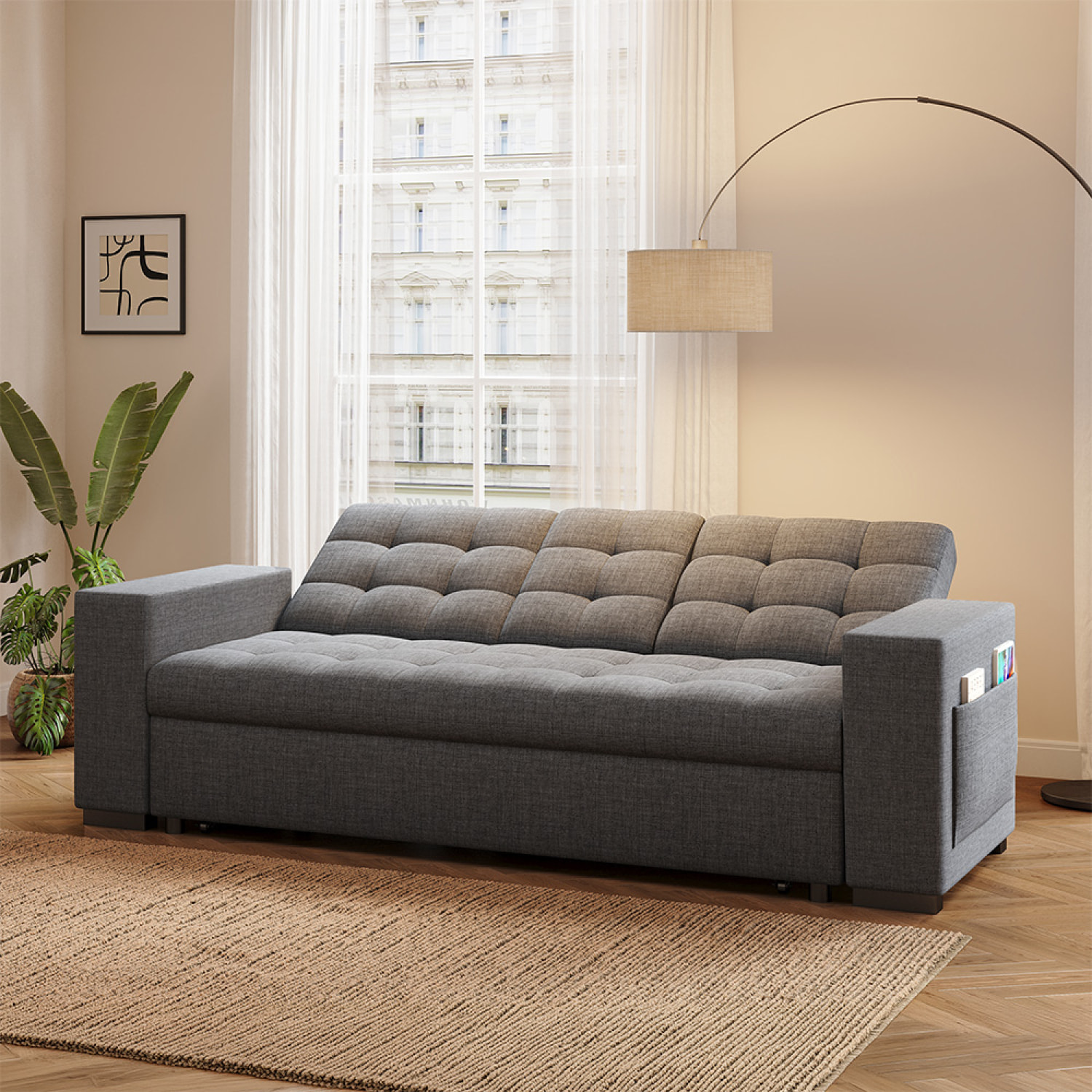 Canapé convertible gris foncé avec rangements TILIA