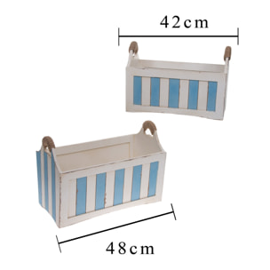 Set Di 2 Cassette In Legno Con Manici. Misure 48X26X34 Cm - Pezzi 1 - 48X34X26,5cm - Colore: Blu - Bianchi Dino - Marina, Decori Tema Marino