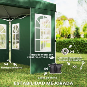 Carpa Plegable 3x3 m, Pop-up, con 4 Laterales Extraíbles, Cenador de Jardín con UPF50+, Bloqueo Central, Altura Ajustable, Bolsa de Transporte, Sacos Arena, Gazebo para Exterior, Verde