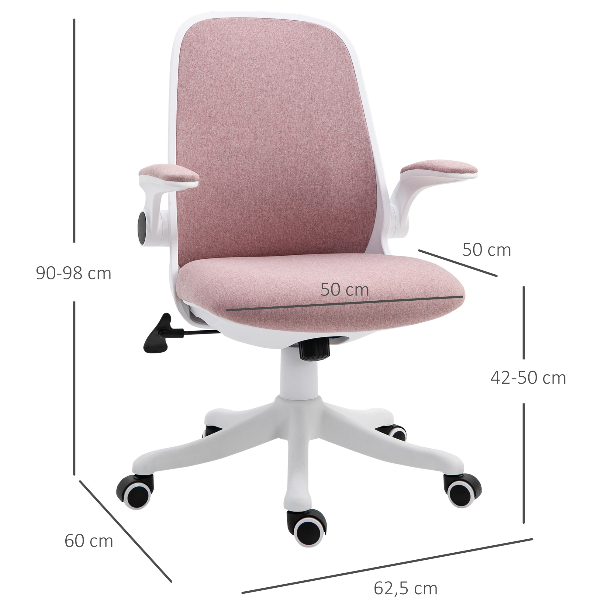 Vinsetto Chaise de bureau tissu lin hauteur réglable pivotante 360° accoudoirs relevables support lombaires réglable rose