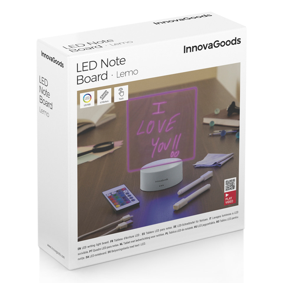 Lavagna per note e messaggi LED Lemo - grigia - 15x9,5x19,5 cm