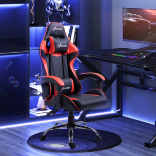 Silla Gaming Ergonómica Silla de Escritorio Racing Giratoria con Altura Ajustable Reclinable de 135° Reposacabezas y Cojín Lumbar para Oficina Estudio 63x67x122-130 cm Rojo