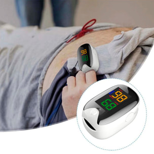 Pulsossimetro digitale con monitoraggio della frequenza cardiaca e dell'ossigeno nel sangue.