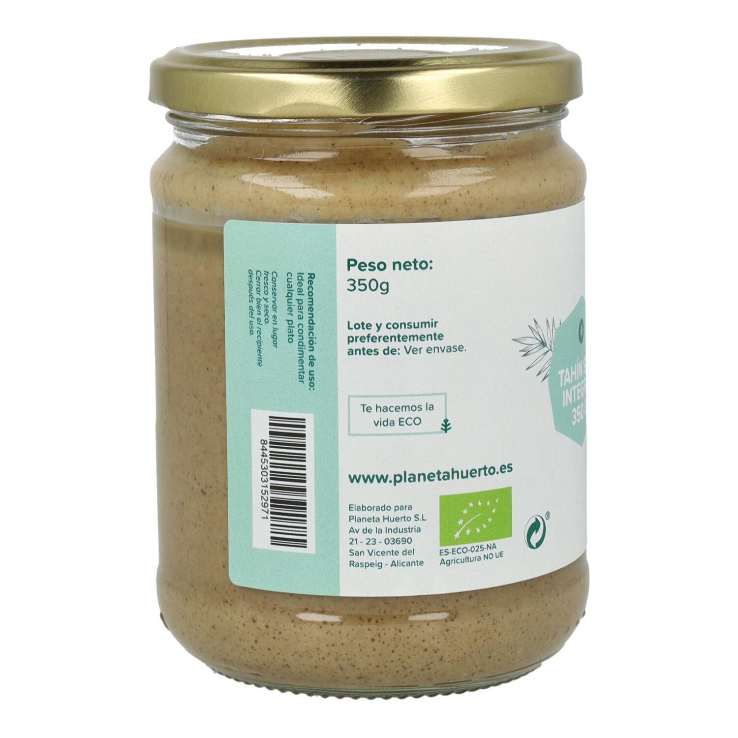 PLANETA HUERTO | Tahín Semi Integral Ecológico – Pasta de Sésamo Semi Integral con Beneficios Nutricionales Óptimos, Ideal para Diversas Preparaciones Culinarias, Envase de 350 g