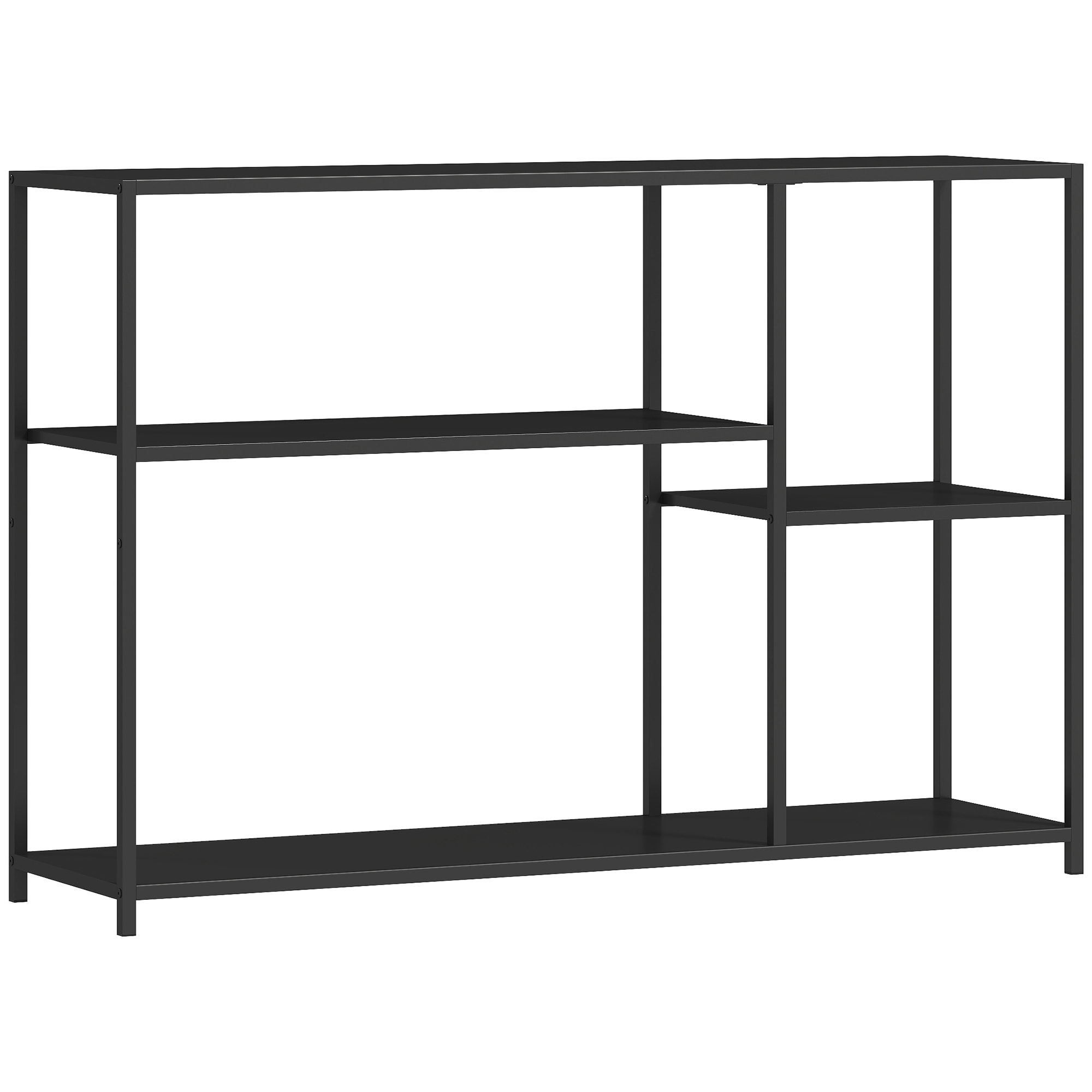 Console meuble d'entrée style industriel 4 étagères dim. 110 x 30 x 75 cm acier panneaux noir