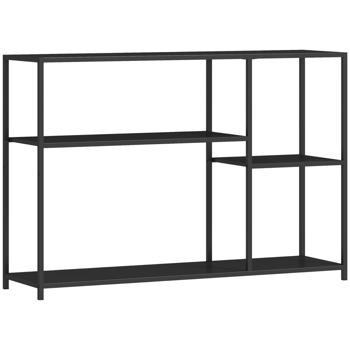 Console meuble d'entrée style industriel 4 étagères dim. 110 x 30 x 75 cm acier panneaux noir