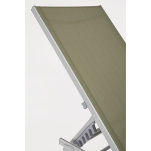 Set di 4 lettini, reclinabili, MACARELLA in alluminio grigio e textilene verde oliva, pieghevoli