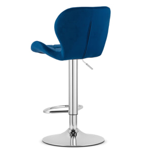 Sgabello da bar West in velluto blu e base cromata