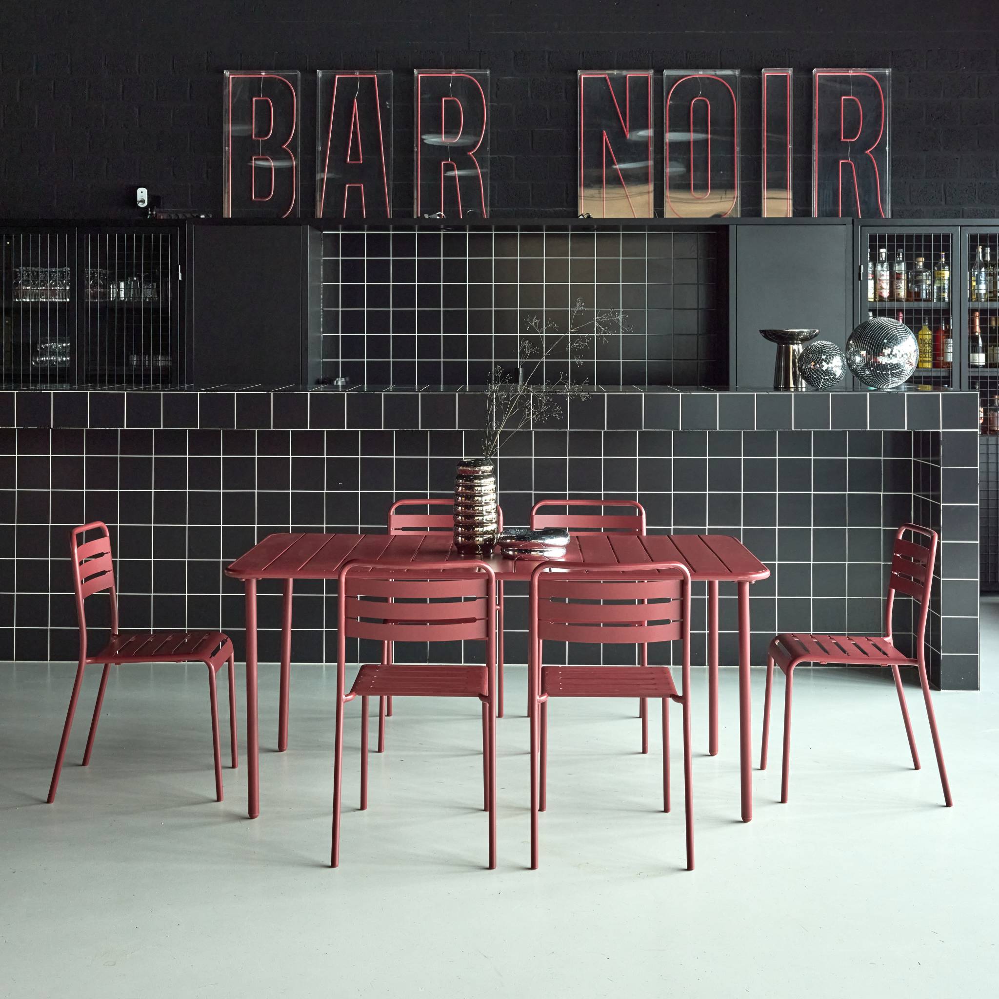 Table de jardin métal + 6 assises AMÉLIA