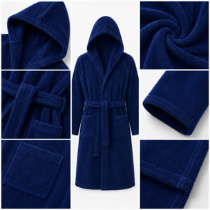 BASSETTI Accappatoio in spugna con cappuccio navy