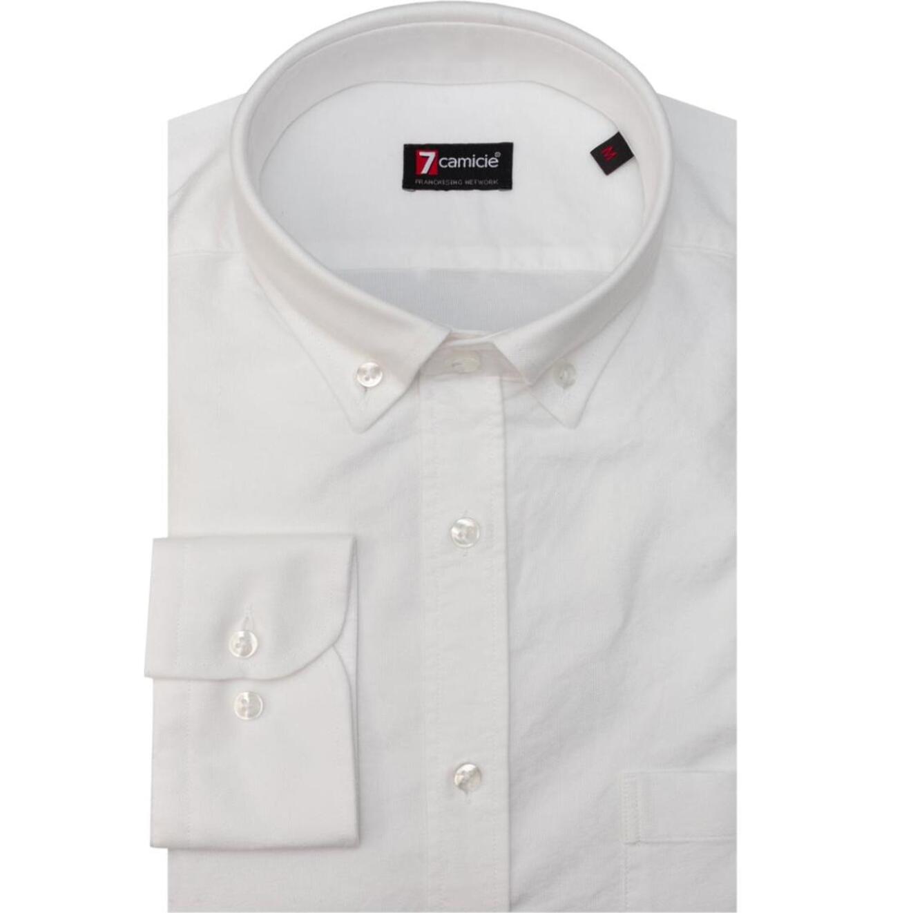 Camicia Uomo 1 Bottone Button Down Slim Oxford Lavato Unito Bianco