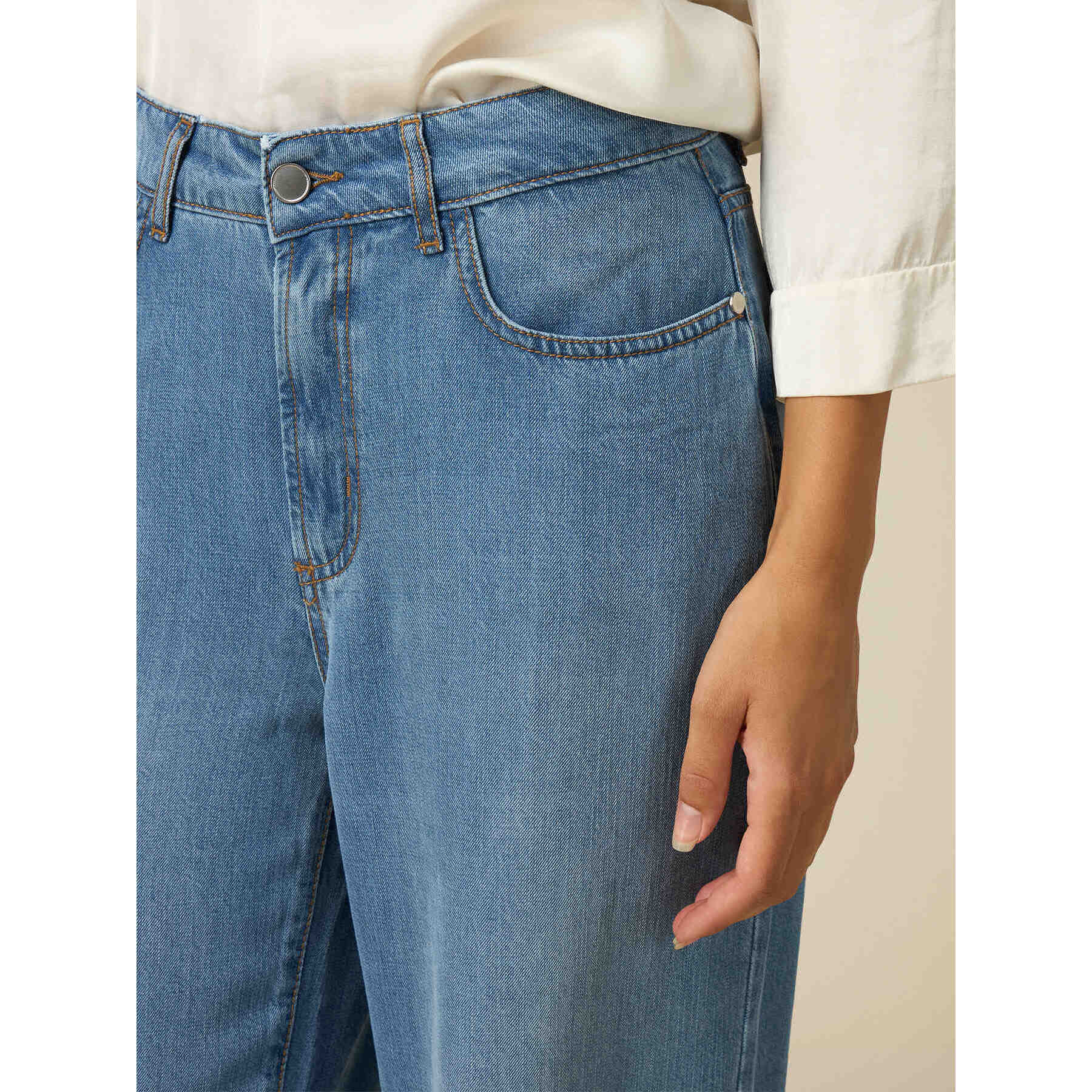 Oltre - Jeans wide leg in tencel - Azzurro