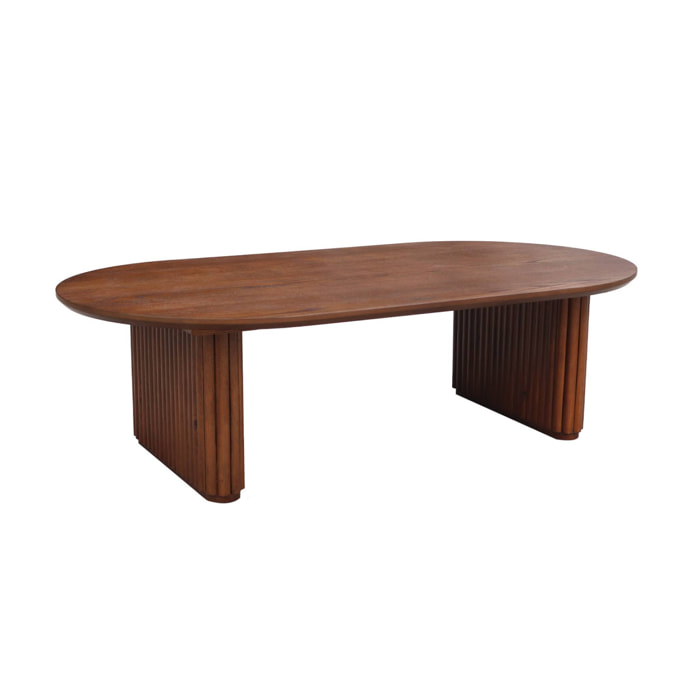 Table basse oblongue bois d'hévéa placage chêne teinte noyer - L 122 x P 65 x H 35 cm - Gabrielle