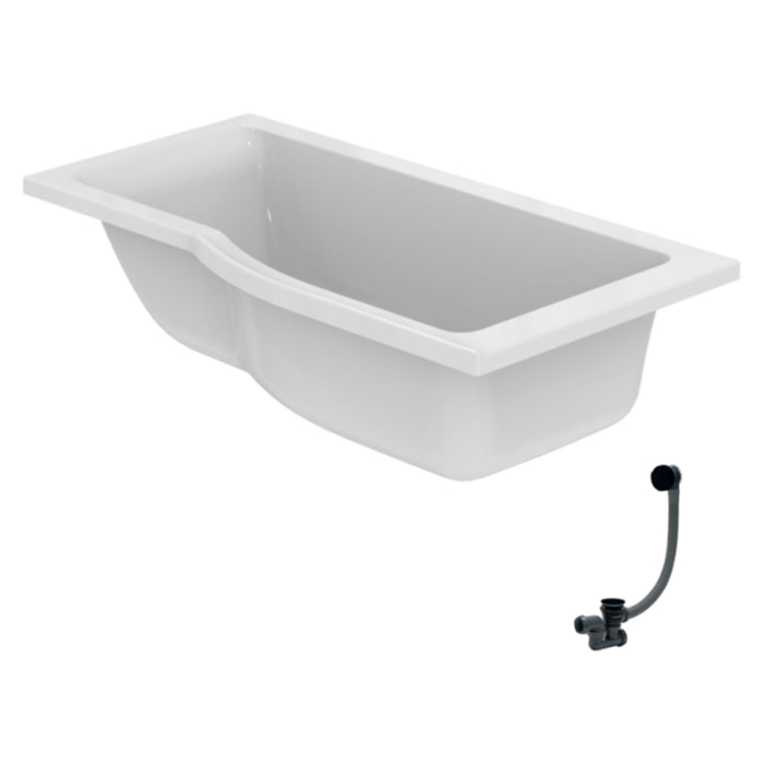 Baignoire bain douche 150 x 80 cm droite Connect Air + vidage Noir mat