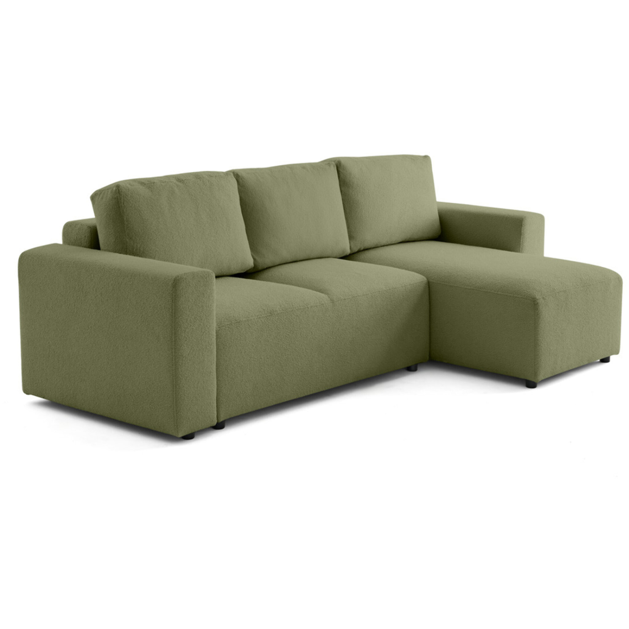 Livy - canapé d'angle réversible 4 places convertible avec coffre en tissu bouclette - Vert