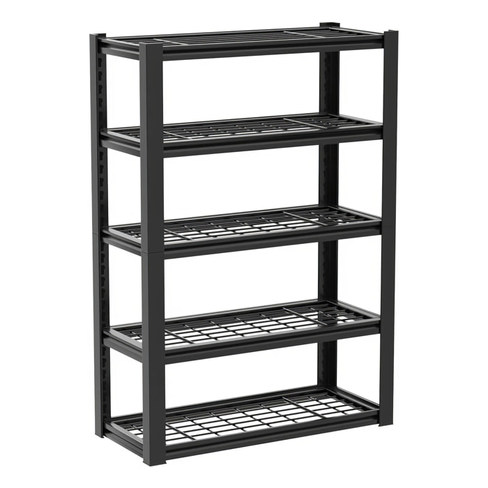 Mesh 185 - Scaffale in Metallo 185x100x40 cm con 5 Ripiani in Reticolato Portata 1365Kg Nero