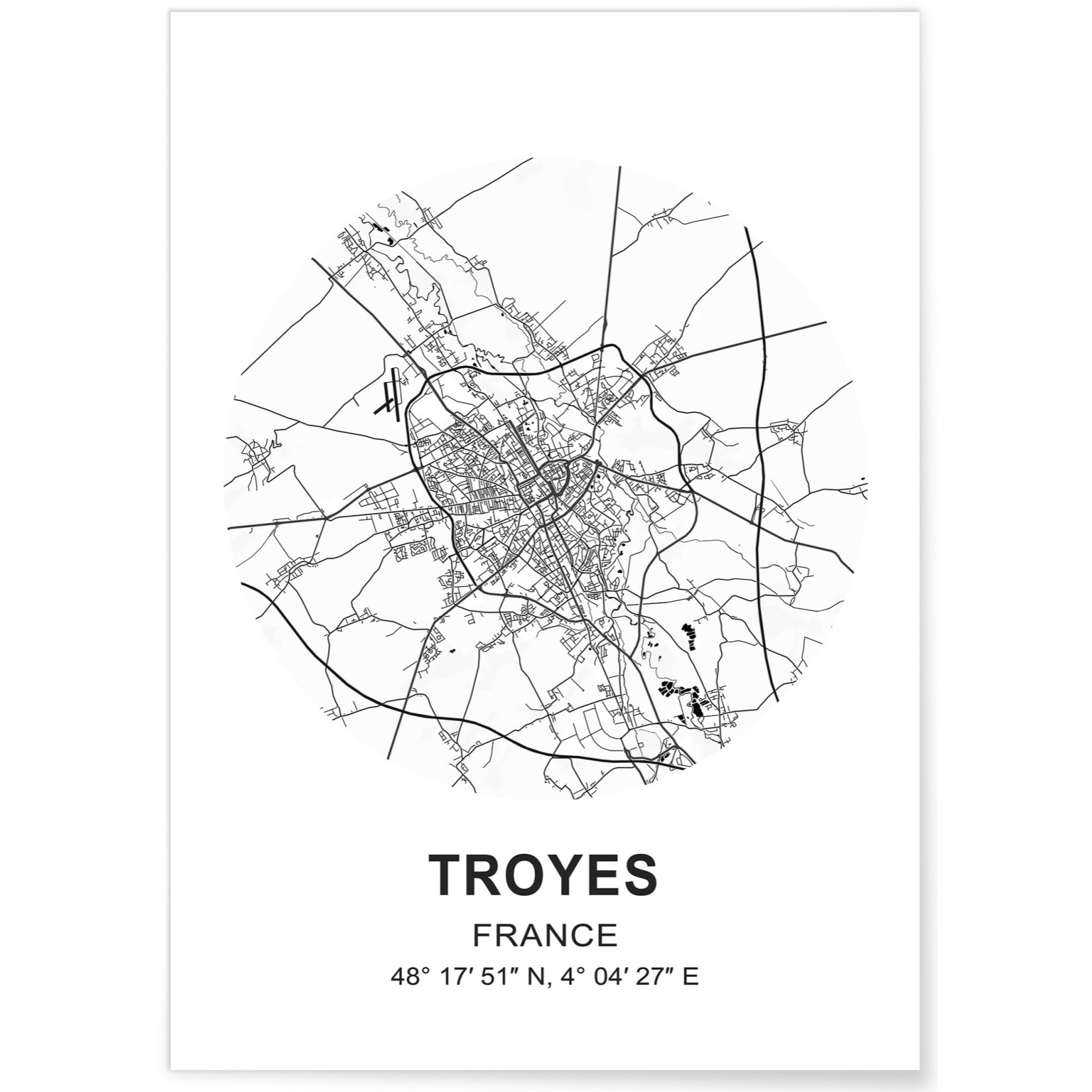 Affiche Carte Troyes