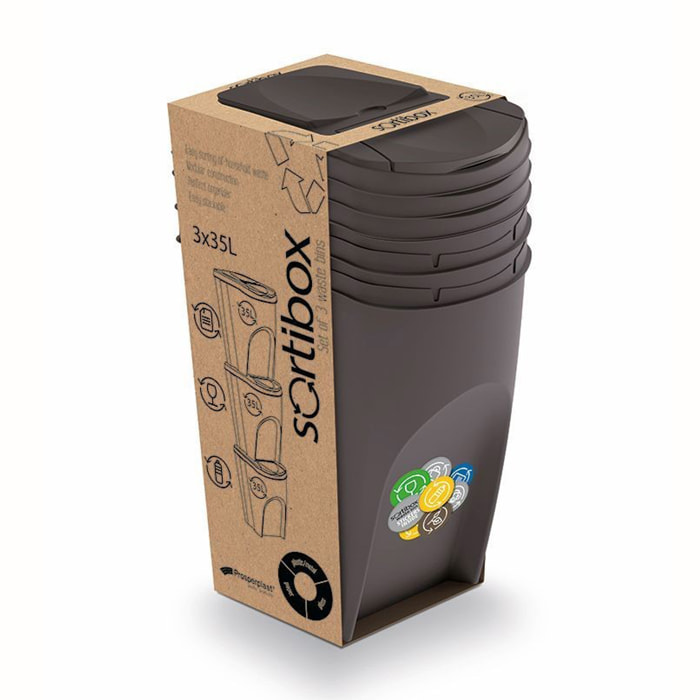 Juego de 3 cubos de reciclaje 105L Prosperplast Sortibox, antracita